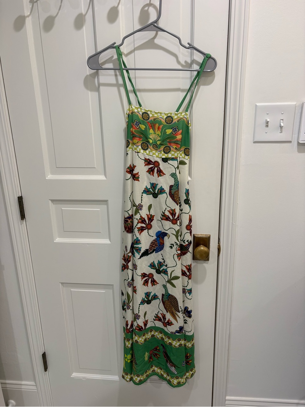vestique Green and White Floral Bird Print Maxi Dress